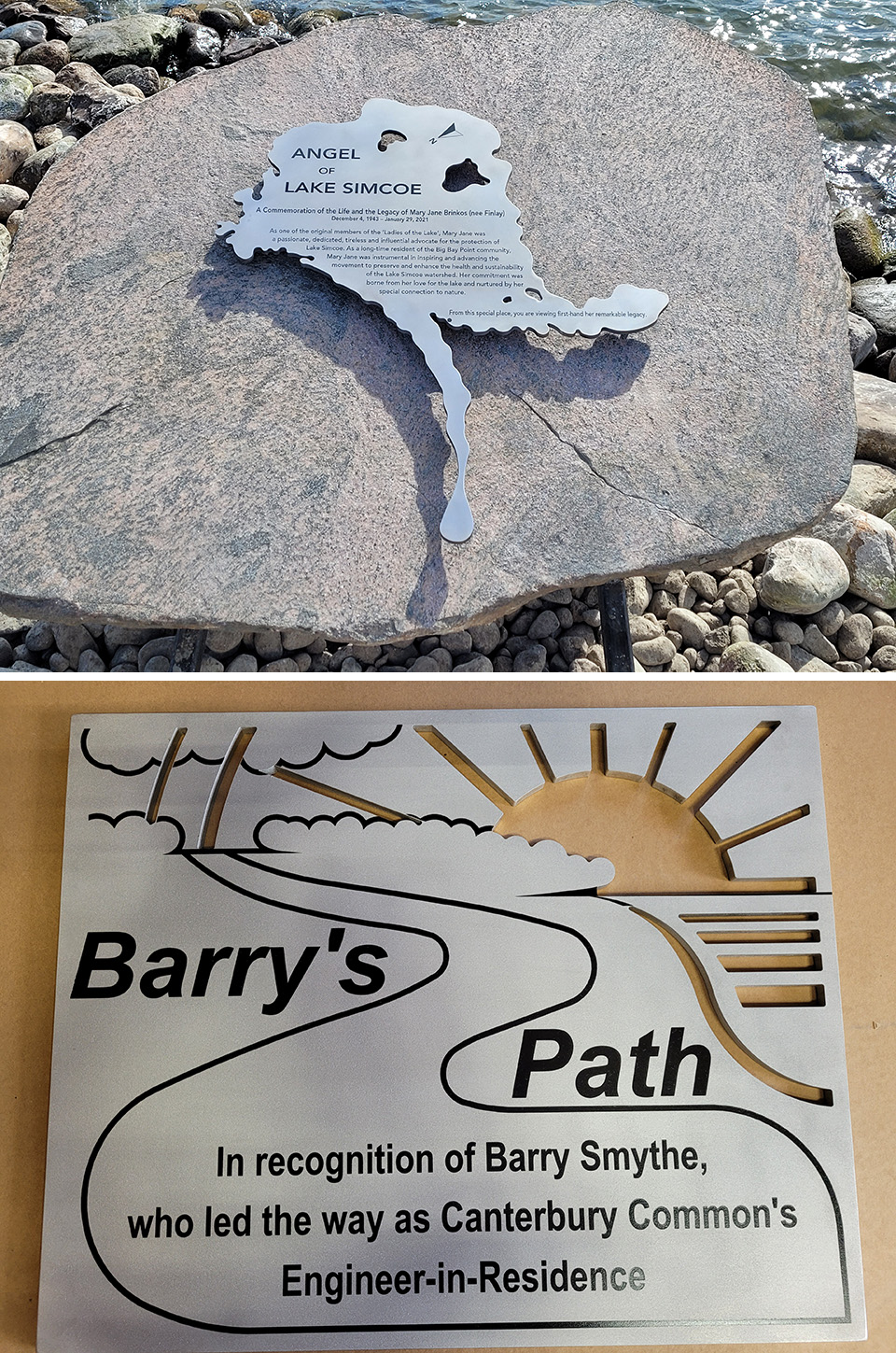 Acid-etched stainless steel signage