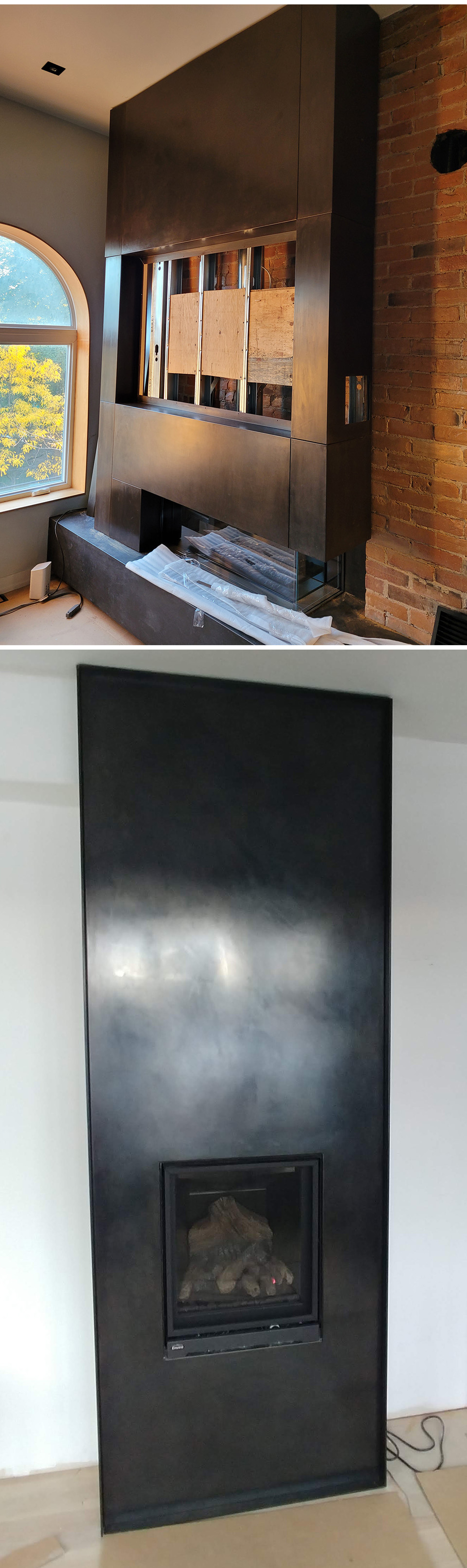 Blackened patinaed steel samples